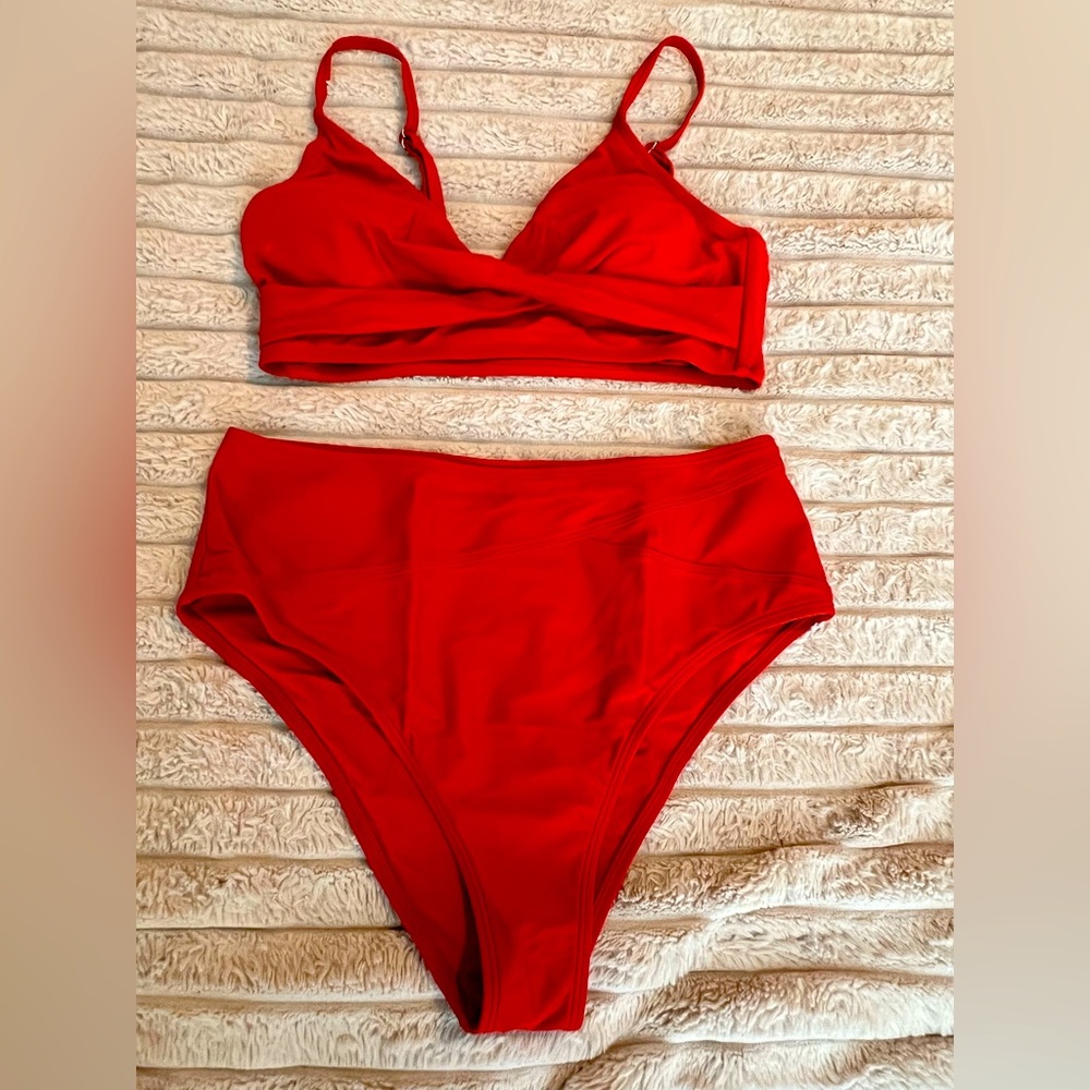 large swimsuit two piece high waist orange